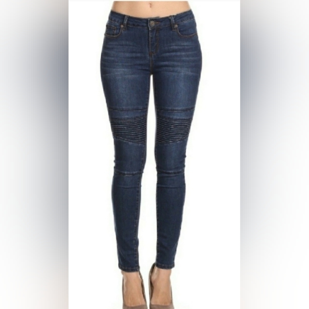 NWT Umgee Moto Biker Skinny Jeans with Ribbed Accents ~27
